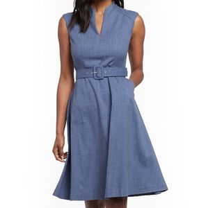 NY&C Button Accent Belted Fit & Flare Dress